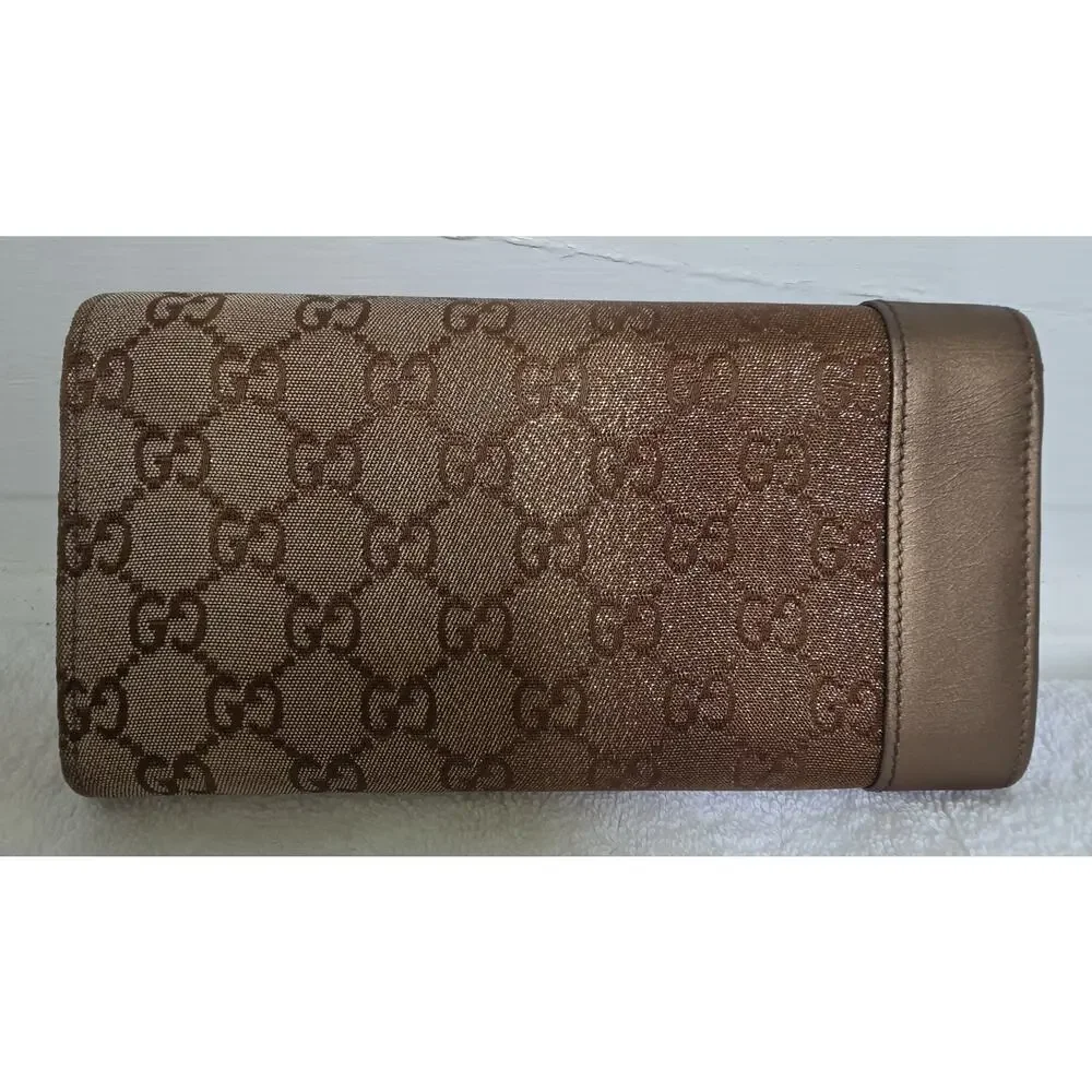 Gucci Women’s Metallic Brown GG Logo Continental Wallet Heart & Bit w/COA